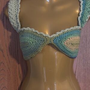 Handmade Crochet Bralette in Green and Tan
